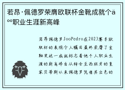 若昂·佩德罗荣膺欧联杯金靴成就个人职业生涯新高峰